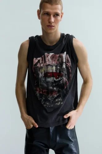 Camiseta de pantalón corto con estampado desgastado – Gris oscuro – Rock ‘N’ Roll