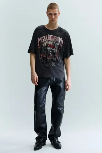 Camiseta de pantalón corto con estampado desgastado – Gris oscuro – Rock ‘N’ Roll