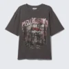 Camiseta de pantalón corto con estampado desgastado – Gris oscuro – Rock ‘N’ Roll