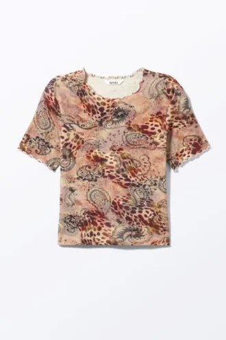 Camiseta de pantalón corto con estampado suave – Rosa – Estampado de leopardo y cachemira