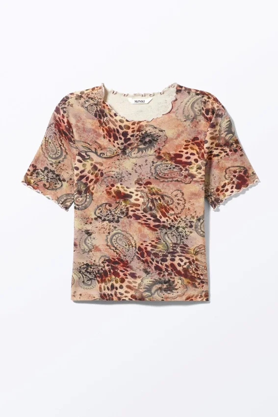 Camiseta de pantalón corto con estampado suave – Rosa – Estampado de leopardo y cachemira Camiseta de pantalón corto con estampado suave – Rosa – Estampado de leopardo y cachemira