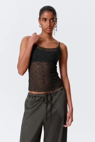 Camiseta de pijama de encaje – Gris oscuro