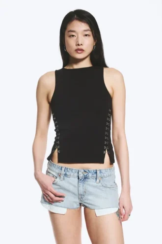 Camiseta de tirantes ajustada con corchetes – Negro