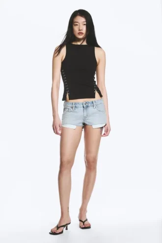 Camiseta de tirantes ajustada con corchetes – Negro