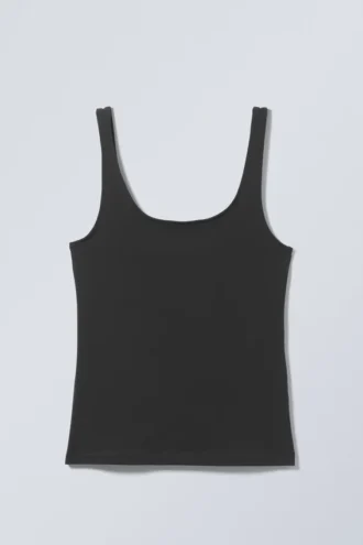 Camiseta de tirantes ajustada con cuello cuadrado – Gris oscuro