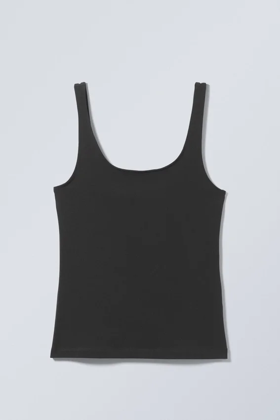 Camiseta de tirantes ajustada con cuello cuadrado – Gris oscuro Camiseta de tirantes ajustada con cuello cuadrado – Gris oscuro