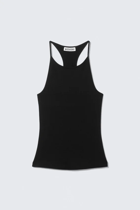 Camiseta de tirantes ajustada con espalda nadadora – Negro Camiseta de tirantes ajustada con espalda nadadora – Negro