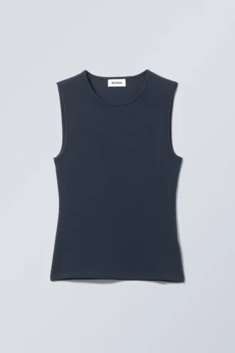 Camiseta de tirantes ajustada de algodón – Azul oscuro