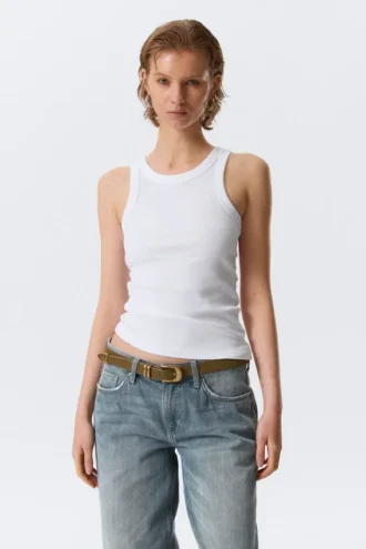Camiseta de tirantes ajustada de canalé – Blanca