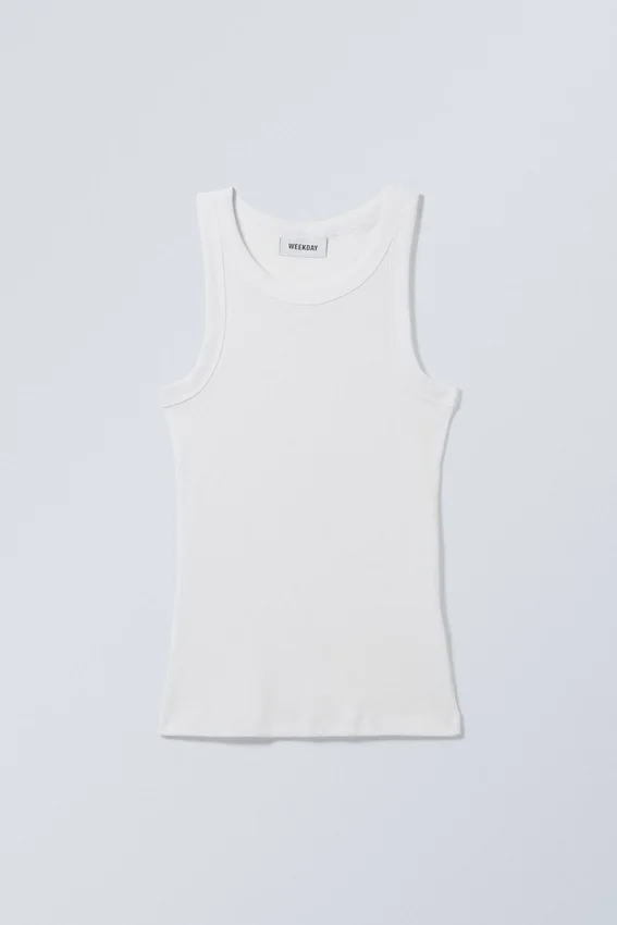 Camiseta de tirantes ajustada de canalé – Blanca Camiseta de tirantes ajustada de canalé – Blanca
