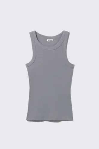 Camiseta de tirantes ajustada de canalé – Gris
