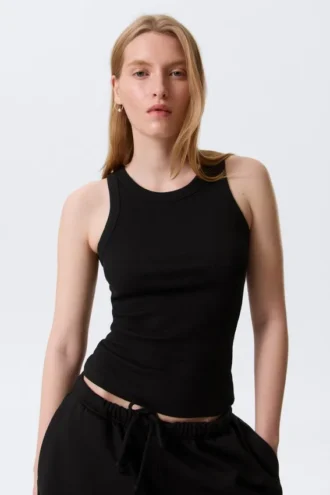 Camiseta de tirantes ajustada de canalé – Negro