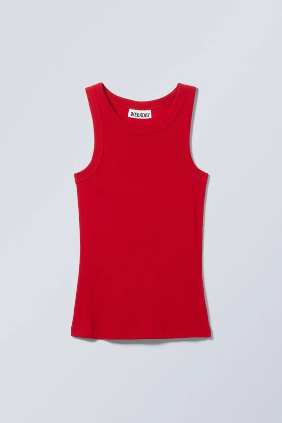 Camiseta de tirantes ajustada de canalé – Rojo Camiseta de tirantes ajustada de canalé – Rojo