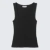 Camiseta de tirantes ajustada de cuello cuadrado acanalado – Negro Camiseta de tirantes ajustada de cuello cuadrado acanalado – Negro