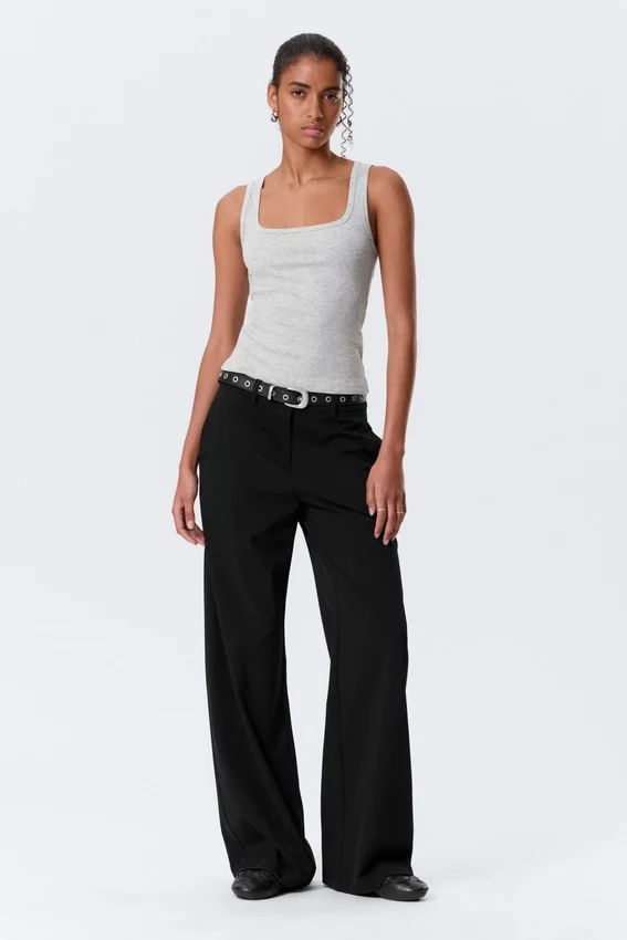 Camiseta de tirantes ajustada de cuello cuadrado y canalé – Gris jaspeado Camiseta de tirantes ajustada de cuello cuadrado y canalé – Gris jaspeado