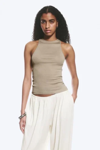 Camiseta de tirantes ajustada de jersey de algodón – Light Mole