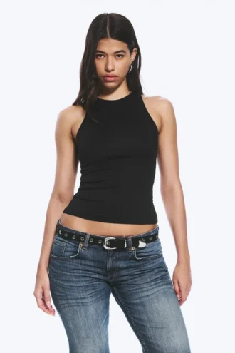 Camiseta de tirantes ajustada de jersey de algodón – Negro