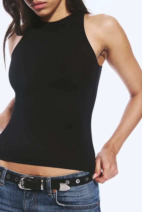 Camiseta de tirantes ajustada de jersey de algodón – Negro Camiseta de tirantes ajustada de jersey de algodón – Negro