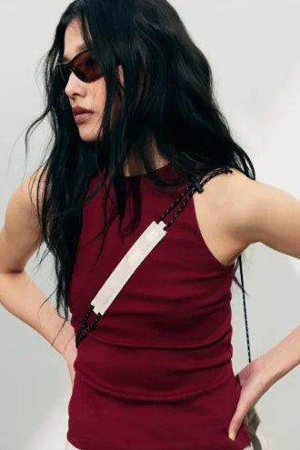 Camiseta de tirantes ajustada de jersey de algodón – Rojo