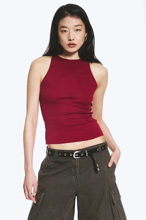 Camiseta de tirantes ajustada de jersey de algodón – Rojo Camiseta de tirantes ajustada de jersey de algodón – Rojo