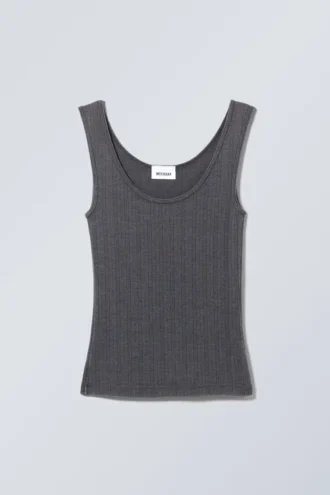 Camiseta de tirantes ajustada de punto calado – Antracita