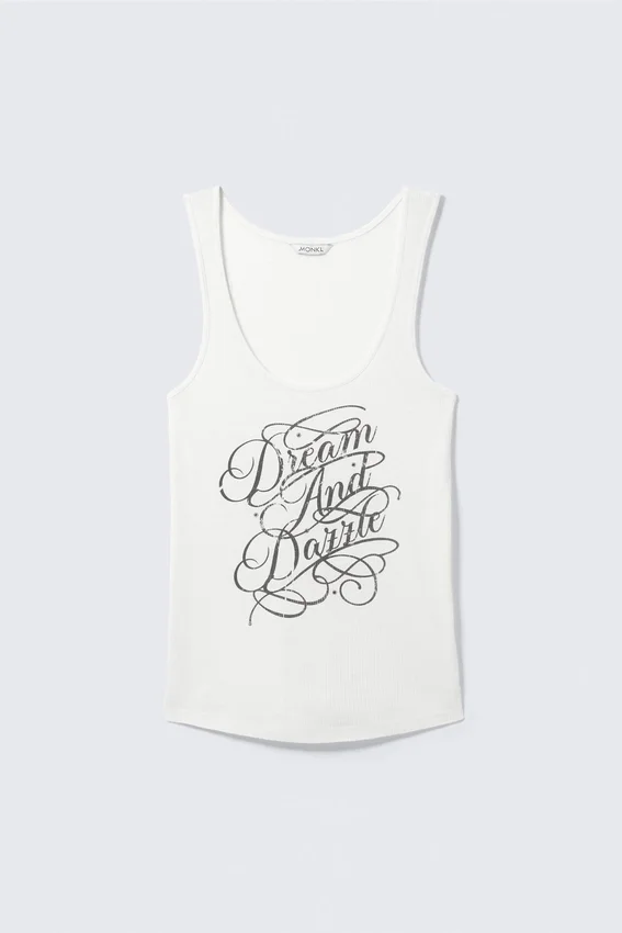 Camiseta de tirantes ajustada estampada – Blanca – Dream & Dazzle Camiseta de tirantes ajustada estampada – Blanca – Dream & Dazzle