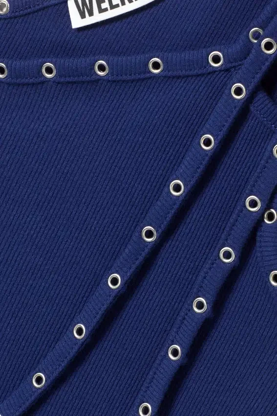 Camiseta de tirantes asimétrica con detalle de ojales – Azul brillante Camiseta de tirantes asimétrica con detalle de ojales – Azul brillante