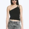 Camiseta de tirantes asimétrica con detalles de ojales – Negro Camiseta de tirantes asimétrica con detalles de ojales – Negro