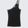Camiseta de tirantes asimétrica con detalles de ojales – Negro Camiseta de tirantes asimétrica con detalles de ojales – Negro