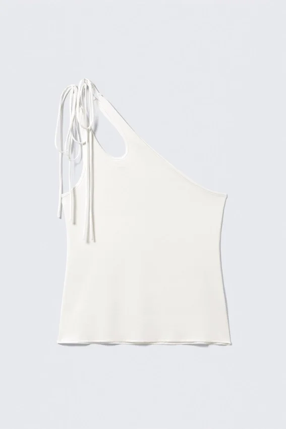 Camiseta de tirantes asimétrica de jersey con lazo – Blanca Camiseta de tirantes asimétrica de jersey con lazo – Blanca