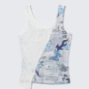 Camiseta de tirantes asimétrica de jersey con patchwork – Encaje blanco/Papel de periódico Camiseta de tirantes asimétrica de jersey con patchwork – Encaje blanco/Papel de periódico