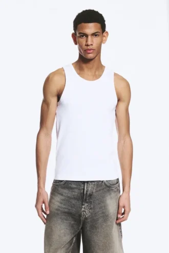 Camiseta de tirantes clásica de canalé – Blanca
