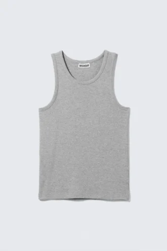 Camiseta de tirantes clásica de canalé – Gris claro jaspeado