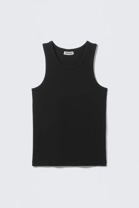 Camiseta de tirantes clásica de canalé – Negro Camiseta de tirantes clásica de canalé – Negro