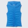 Camiseta de tirantes con capucha fruncida – Azul Camiseta de tirantes con capucha fruncida – Azul