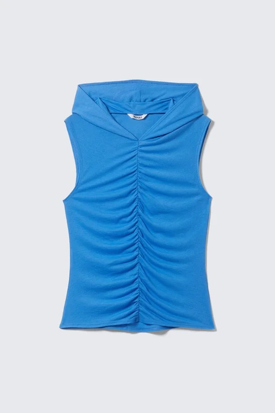 Camiseta de tirantes con capucha fruncida – Azul Camiseta de tirantes con capucha fruncida – Azul