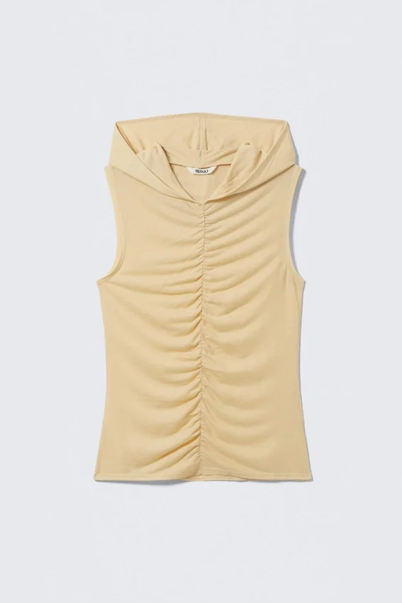 Camiseta de tirantes con capucha fruncida – Beige claro Camiseta de tirantes con capucha fruncida – Beige claro