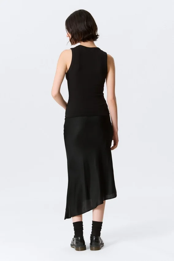 Camiseta de tirantes con cuello en V acanalado – Negro Camiseta de tirantes con cuello en V acanalado – Negro