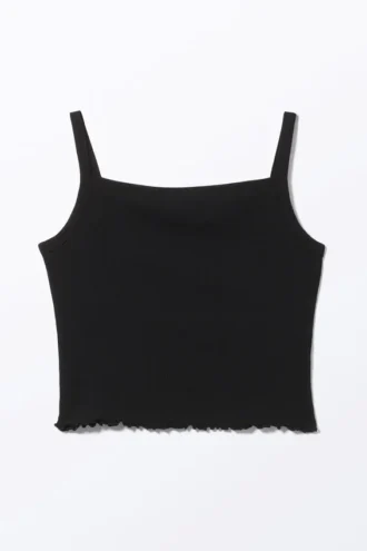 Camiseta de tirantes corta de canalé – Negro