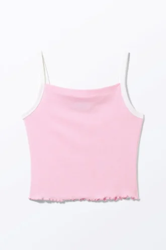Camiseta de tirantes corta de canalé – Rosa