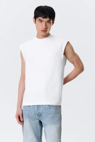 Camiseta de tirantes de algodón de corte holgado y corte cuadrado – Blanco
