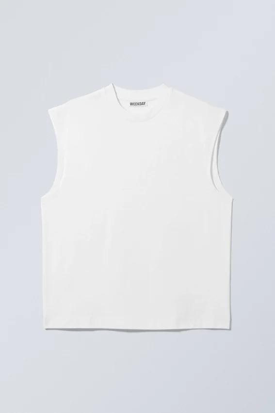 Camiseta de tirantes de algodón de corte holgado y corte cuadrado – Blanco Camiseta de tirantes de algodón de corte holgado y corte cuadrado – Blanco