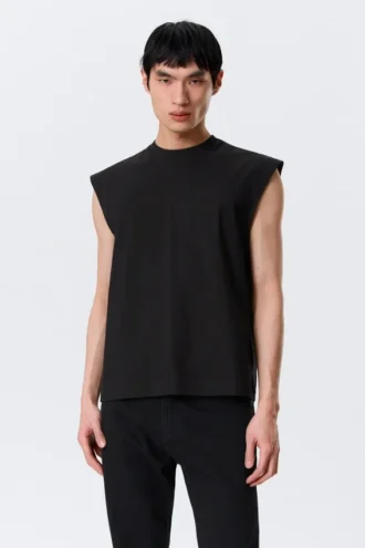 Camiseta de tirantes de algodón de corte holgado y cuello cuadrado – Negro