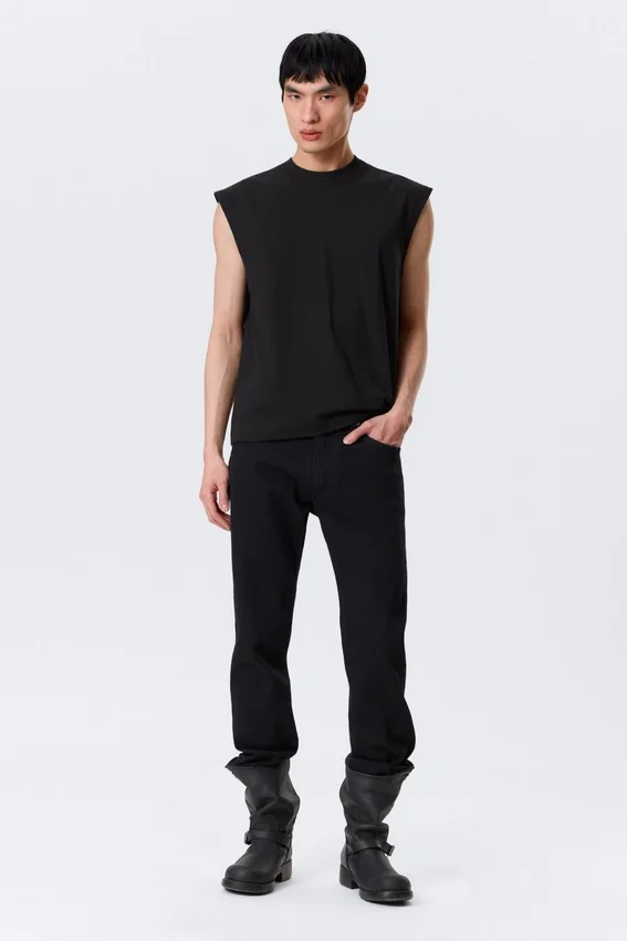 Camiseta de tirantes de algodón de corte holgado y cuello cuadrado – Negro Camiseta de tirantes de algodón de corte holgado y cuello cuadrado – Negro