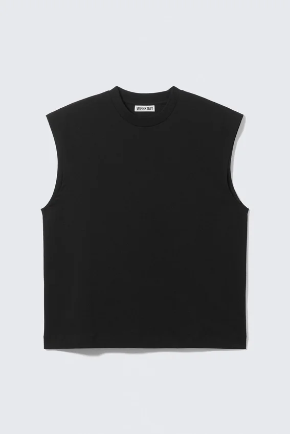 Camiseta de tirantes de algodón de corte holgado y cuello cuadrado – Negro Camiseta de tirantes de algodón de corte holgado y cuello cuadrado – Negro