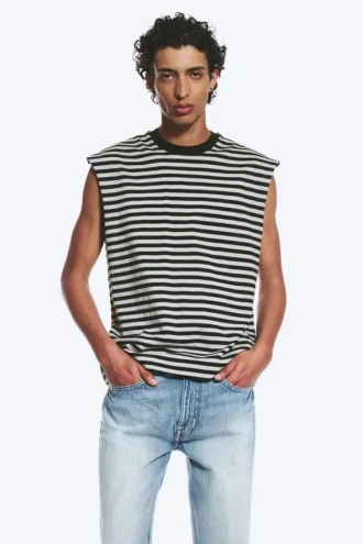 Camiseta de tirantes de algodón de corte holgado y silueta cuadrada – Rayas grises/negras
