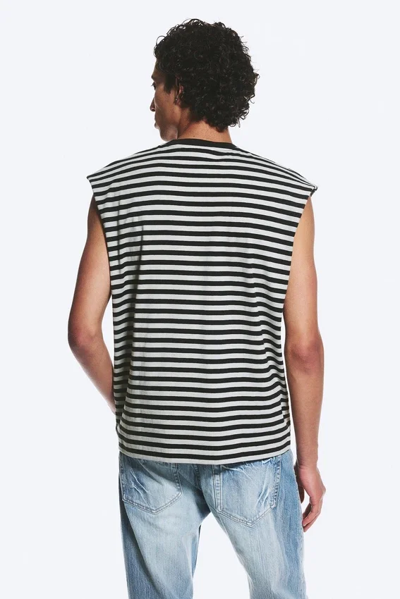 Camiseta de tirantes de algodón de corte holgado y silueta cuadrada – Rayas grises/negras Camiseta de tirantes de algodón de corte holgado y silueta cuadrada – Rayas grises/negras