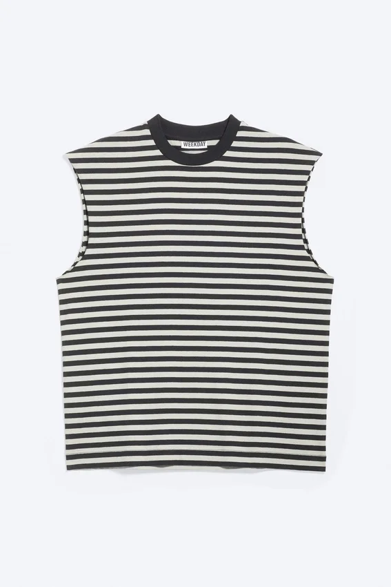 Camiseta de tirantes de algodón de corte holgado y silueta cuadrada – Rayas grises/negras Camiseta de tirantes de algodón de corte holgado y silueta cuadrada – Rayas grises/negras