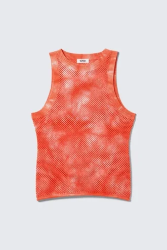 Camiseta de tirantes de algodón de punto abierto – Naranja tie-dye