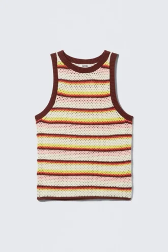Camiseta de tirantes de algodón de punto abierto – Rayas multicolores